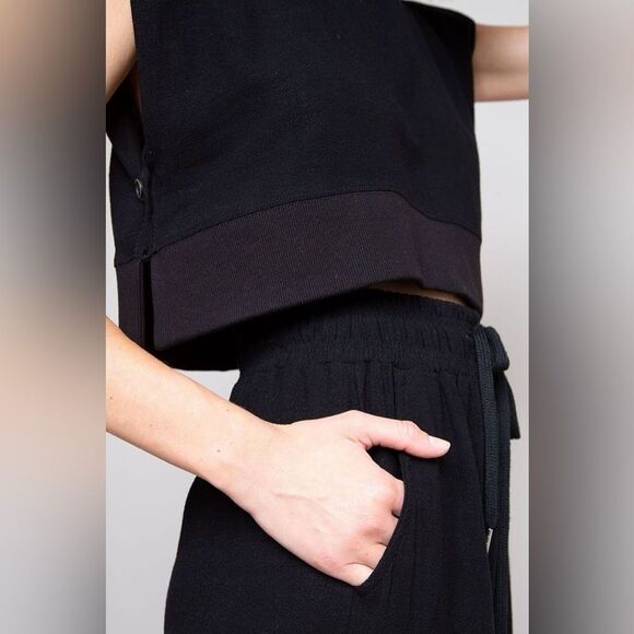 Frankie shop | Linen Padded Shoulder Jogger Set in Cream/Ecru - Picture 15 of 16